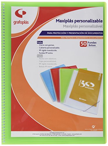 Grafoplas 39835821 - Carpeta de 50 fundas  tama  o folio  bolsa canguro  color verde claro