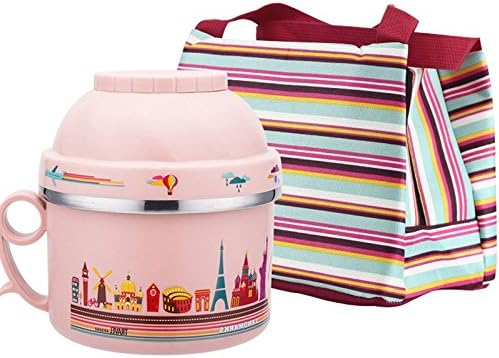 yxhflo Stainless Steel Thermos Lunch Boxes With Lids Of Adult Students Bento Box Instant Noodles Bowl Of Double Insulation Round Snack Cup, The Nordic Powder ++ Rainbow Spoon The Insulated Bag