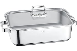 WMF Vitalis Aroma - Casseruola indutkion, 41 x 27 x 10 cm, teglia da 6,5 l, con coperchio in vetro, termometro, in lamiera di acciaio INOX Cromargan non rivestito