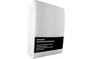 OLIVIA ROCCO Luxury Quilted Extra Deep Mattress Protector, Hotel Quality Fitted Mattress Protector's 13" deep (Double) White