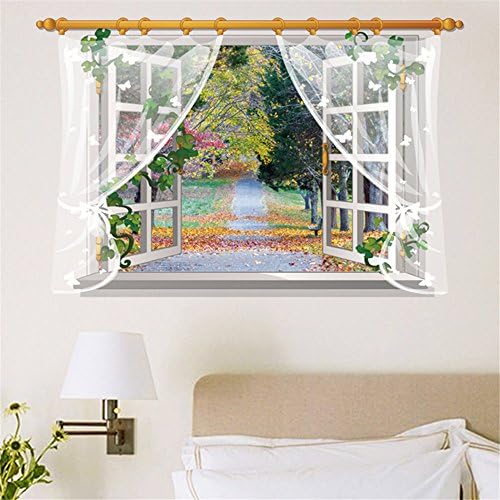 Smncnl Emulation creative 3d wall-posters of bed in living room bedroom wall decoration stickers Leave Windows landscape wall mount, out of trails