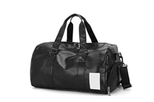 FUNSEED Borsa da viaggio in pelle PU con cerniera per uomini e donne, borsone con scomparto per scarpe e tasche per riporre oggetti asciutti bagnati, per sport e palestra, nero, Large, Moda