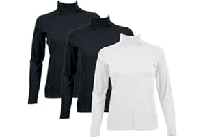 TEX LEAVES Pack 3 Camisetas de Algodón para Mujer con Cuello Alto Manga Larga