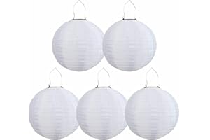 GITVIRGO Lot de 5 lampions solaires LED d'extérieur étanches - Pour jardin, église, jardin, fête, décoration (blanc, 20 cm)