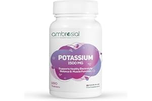 Ambrosial Potassium Chloride 1500 mg – High Strength Potassium Supplement – 778 mg Elemental Potassium – Daily Mineral Support for Muscle, Nerve & Balance – UK Made, GMP Certified – 180 Tablets