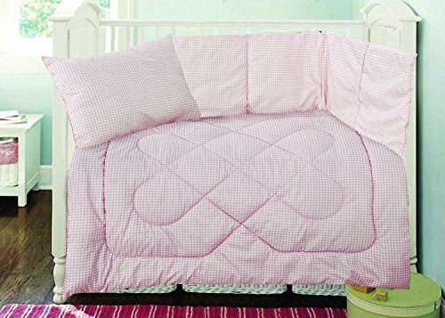 COTTON RICH 3 PIECE COT QUILT, PILLOW & BUMPER SET - IDEAL FOR NURSERY BEDDING - DESIGN PINK CHECK