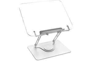 QWORK® Soporte Tablet,soporte plegable para libros de lectura hecho de acrílico con altura ajustable y base giratoria de 360°, soporte de lectura portátil para oficina y cocina