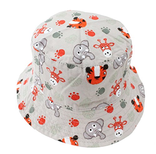 Baby Kids Boys Girls Khaki Wild Animal Bucket Sun Hat with Chin Strap (Small (age 6-12 months))