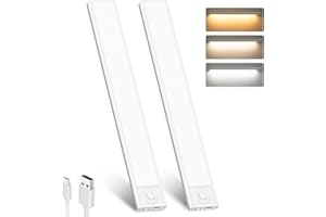 FUNTOOLDE 2 Pack 80 LED Under Cupboard Kitchen Lights, 2000mAh Type C Rechargeable Under Cabinet Kitchen Lights 3 Color Temps 3 Modes Motion Sensor Wardrobe Stair Lights for Kitchen, Hallway, Bedroom