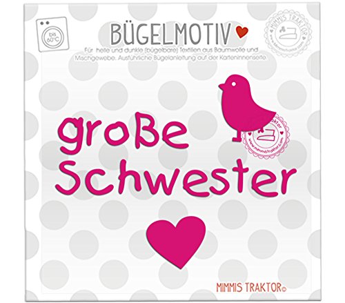 Mimmis Traktor® Bügelbild große Schwester + Vogel PINK