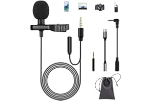 ZEBBYEE 3.5mm Lavaier Microfono, Microfono Condensatore Omnidirezionale, Mini Microfono Clip con 2 Adattatore e Adattatore Tipo-c, per Android, iPhone, PC, per Registrazione di Interviste, Conferenza Video