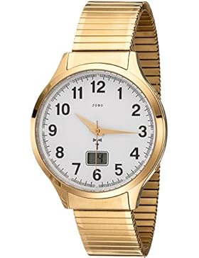 JOBO Herren Armbanduhr Funk Funkuhr Edelstahl gold vergoldet Flexband Datum