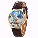 Junjie Weihnachtsbaum Muster Alloy Männer Damen Fitness Frauen Gürtel Tischuhr Smartwatch Wasserdicht Buckle Wasserdicht Armband Sport Blumen kreative Muster Quarzuhr Lederband Unisex Mehrfarbig