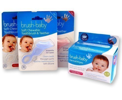 Brush Baby Set ~ Chewable Toothbrush & Dental Wipes (Clear Teether)