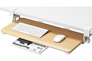 ETHU Support de Clavier, Plateau de Clavier et de Souris Coulissant sous Le Bureau, 65 x 30 cm Support de Clavier d’Ordinateur, Ergonomique pour la Maison et Le Bureau (Oak)