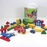 HOLZSTADT Trommel Holzbausteine 50 Teile Spielstadt 2-5 Jahre ~yx - 4