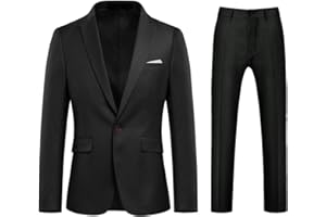 Allthemen Abito da Uomo in 2 Pezzi Tinta Unita con Un Bottone e Spacco sul Retro (Blazer + Pantaloni) Suit da Lavoro Business