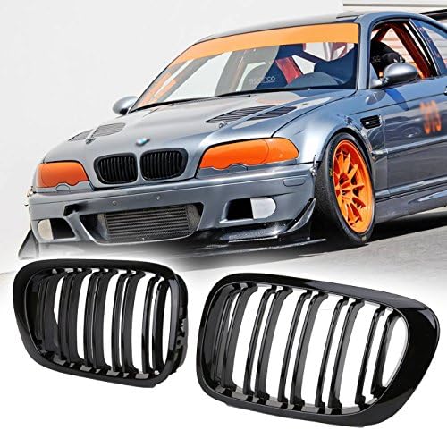 E46 Coupe Front Kidney Grill, Twin Blade Gloss Black