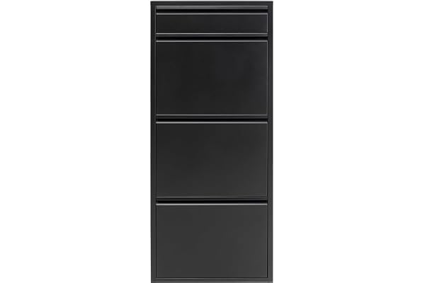Kare Design Skobehållare Caruso 3 Plus 1, svart, stål, 4 tippfack, utrymme för 6 par skor, smal, platsbesparande, förvaringsutrymme, hall, golv, 115 x 50 x 15 cm (H/W/D)