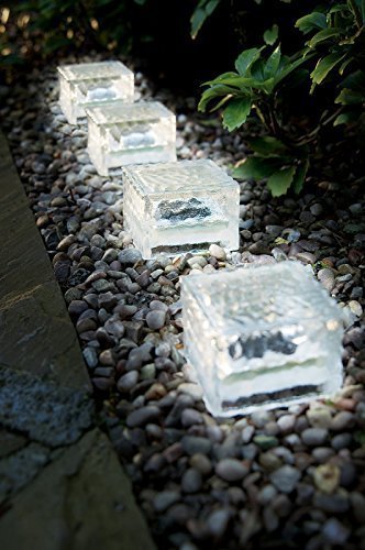 4er Set Wegeleuchte LED Solarleuchte Eisblock LED Solarlampe Eiswürfel Solar LED Glas - Solarlampen mit LED Beleuchtung Echtglas mit integriertem Dämmerungssensor- einmaliger Blickfang als Wegeleuchte oder Pfadbeleuchtung als auch als Beleuchtung für das Blumenbeet