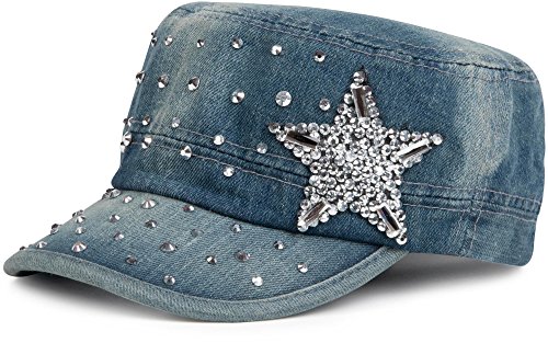styleBREAKER Military Jeans Cap mit Stern Strass-Nieten Applikation, verstellbar, Damen 04023035