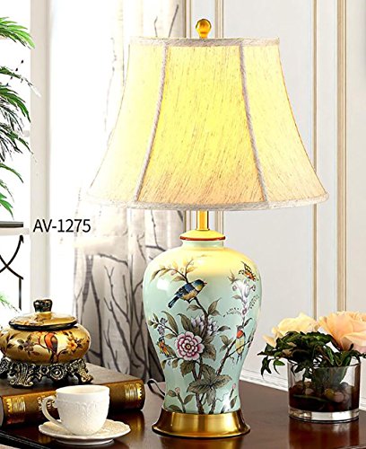 Preisvergleich Produktbild Nachttischlampe Leselampe Keramische Tischlampe Schlafzimmer Nachttischlampe American retro Wohnzimmer blau Stoff Tischlampe LED-Schreibtischleuchte zum Erlernen von Augenschu (größe : M)