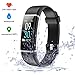 Produktbild Fitness Armband Farbbildschirm,IP68 Wasserdicht Fitness Tracker mit Pulsmesser Aktivitätstracker mit 14 Trainingsmodi Wetteranzeige Schlafmonitor Vibrationsalarm Anruf SMS Whatsapp Beachten Bildschirm Helligkeit Einstellbar kompatibel für Damen/Herren mit iPhone Android (Schwarz)