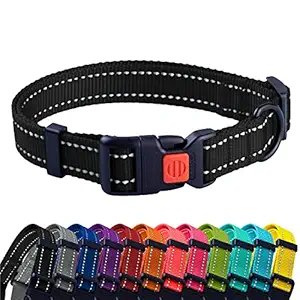 CollarDirect Reflective Dog Collar, Safety Nylon Collars for Dogs with Buckle, Outdoor Adjustable Puppy Collar Small Medium Large (Neck Fit 18