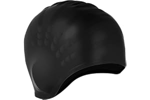 OMCGG Swim Caps with 3D Ear Protection, Waterproof Swimming Hat Fits Long & Short Hair Silicone Anti-Slip Swimming Cap Lightweight Bathing Caps for Women Men Adult & Youth