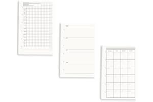 AXEWOODZ Confezione da 3 fogli di ricarica A7, non datati, giornalieri e settimanali e mensili, 6 fori, ricariche per planner A7, 135 fogli/270 pagine, ricaricabili, per raccoglitori A7