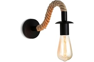 LZGS Go Swing Bands Lampada da parete vintage in corda di canapa applique industriale ideale per loft corridoio o camera da letto E27 lampadario 110/220V (nero)