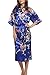 Produktbild Dolamen Damen Morgenmantel Kimono, glatte Satin Nachtwäsche Bademantel Robe mit Peacock und Blume Kimono Negligee Seidenrobe locker Schlafanzug, Langer Stil (XXX-Large, Dunkelblau)