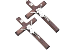 OUDQFCJ 2PCS Crocifisso Da Appeso A Parete Croce In Legno Decorativa Croce In Legno Placcato con Gesù Cristo In Lega Arte Sacra Cattolica per Decorare Chiesa Casa