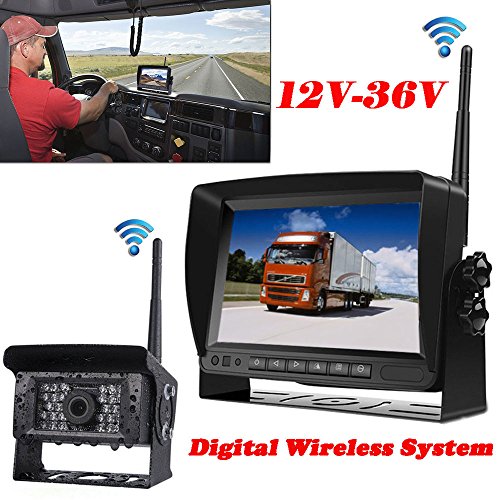 Sistema de cámara de seguridad inalámbrica digital de 12V-35V para vehículo de 7 pulgadas TFTLCD + inalámbrico 28LEDs visión trasera visión nocturna cámara de marcha atrás para RV Bus camión remolque