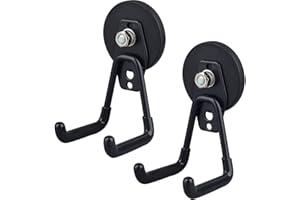Caffney 2Pcs Garage Magnetic Hooks Heavy Duty Magnetic Hangers with Anti-Slide Coating Strong Magnets Metal Hooks Utility Magnetic Mounting for Toolbox Hammer Drills Garage Tools(Square,Black)