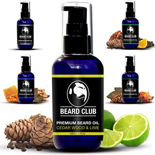 Premium Beard Oil | Cedar Wood & Lime | XL Bottle 100ml | Make Your Beard Kissably Soft, Stop Itching & Flakes, Increase Growth & Smell Amazing | 100% Natural Powerful Conditioner for Mens Beards