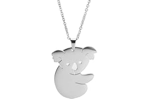 VASSAGO Hollow Design Sweet Koala Bear Charm Necklace Stainless Steel Animal Pendant Collarbone Chain Jewelry Gift for Tees Girls Boys