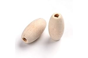 Perlin Lot de 50 perles en bois naturel de 20 mm à enfiler - Grand trou de 3 mm - Perles intercalaires ovales - Incolore - Non traitées