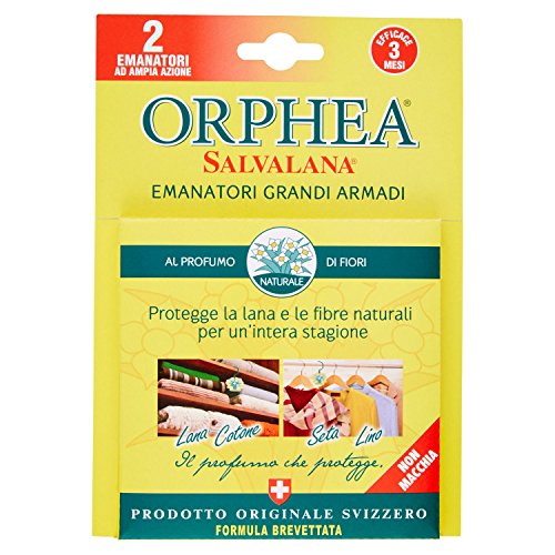 ORPHEA Salvalana - Ambientador para grandes Armarios, al aroma de flores, protege la lana - 8 Paquetes de 2 unidades [16 unidades]