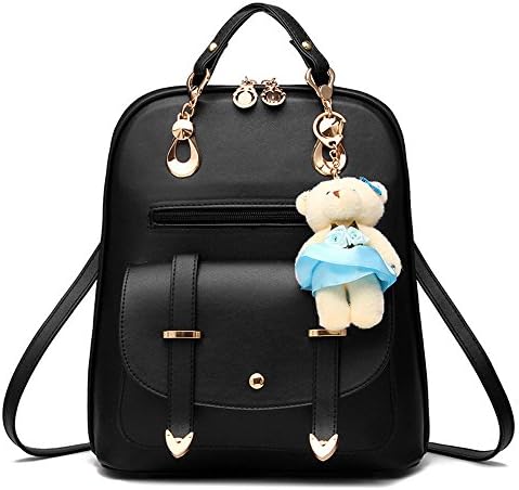 HerHe Woman Girls Cute Leather Backpack Travel Rucksacks High School Book Bag Daypack,Black