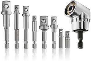 NEWDER Kit Composto Da Un Adattatore Angolare Da 105° Per Avvitatore Elettrico O Trapano + 8 Adattatori A Sgancio Rapido Per Chiavi A Bussola Con Sezione Esagonale Da 1/4" 3/8" 1/2"