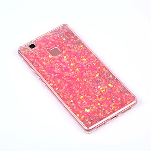 Huawei P9 Lite Hülle,Silikon Schutzhülle für Huawei P9 Lite,Huawei P9 Lite Bling Hülle,Ukayfe Luxus Schön Shiny Glänzend Glitzer Weiche TPU Abdeckung Crystal Silikon Tasche Schutzhülle Shinning Strass Rückseite Hülle Etui Cover für Huawei P9 Lite (Rosa) - 3