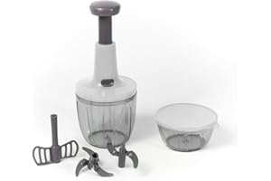 PEDRO SHOP Pedro Chef set Tritatutto Manuale da Cucina, con 2 Contenitori in Plastica, 4 Lame Intercambiabili, per Verdure e Frutta