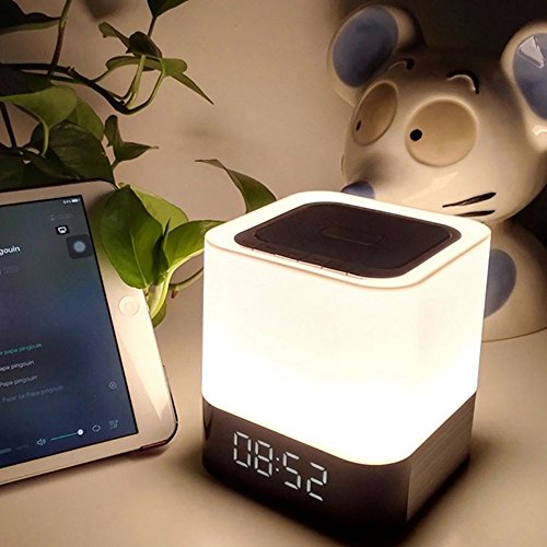 Preisvergleich Produktbild SODIAL Uhr Bluetooth Lautsprecher, Nachtlicht Bluetooth Lautsprecher, Farbwechsel Lautsprecher, Touch Sensor Nachttischlampe Dimmbare warmes Licht, Nachtlicht Kabelloser Lautsprecher