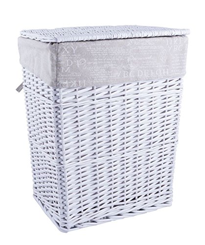 Edler Schöner Eckiger Wäschekorb-Zierkorb mit Deckel-Aufbewahrungskorb-Stoffinlay-Shaby Design Farbe: Weiß Weide Landhaus Korb-Wäschebox–Maße: Größe:48.00 cm x 38.00 cm x 28.00 cm-Das ideale Geschenk!-AWD DESIGN -AWD02241215 - 3