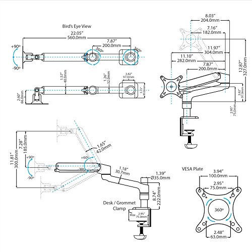 StarTech ARMPIVOTE Tischhalterung mit Gasfeder-Höhenverstellung und Kabelführung für Monitor bis 61 cm (24 Zoll) - 5