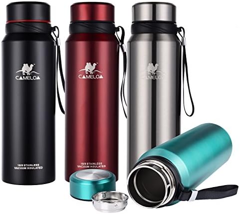 Cameloa Double Walled Vacuum Insulated Travel Coffee Mug, Stainless Steel Flask, Sports Water Bottle (1100ml, Black)