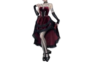 XKBHYD Gothic Hi Low Swing Cocktail Party Dress Women's Vintage Goth Lace Smocked Elastic Waist Pleated Flowy Bodycon Dresses