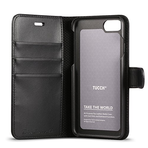 iPhone 7 Case, iPhone 8 Case TUCCH iPhone 7 Wallet Case [Lifetime Warranty] Classic Style Magnetic Closure Flip Book Cover with Card Slots and Hidden Pocket (Credit Card ID & Bill) Kick Stand Protection Wallet Case for iPhone 7/iPhone 8-Black