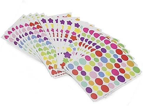 Color Stickers/Essential Oil Labels Set- Multicolored Star, Heart, Round-Shaped Stickers for Identify Your Complex Objects or Decorate With Your Delicate Ornament of 2017, 18 Sheets of 1,200 Labels